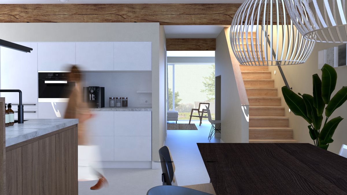 moderne keuken in schuurwoning